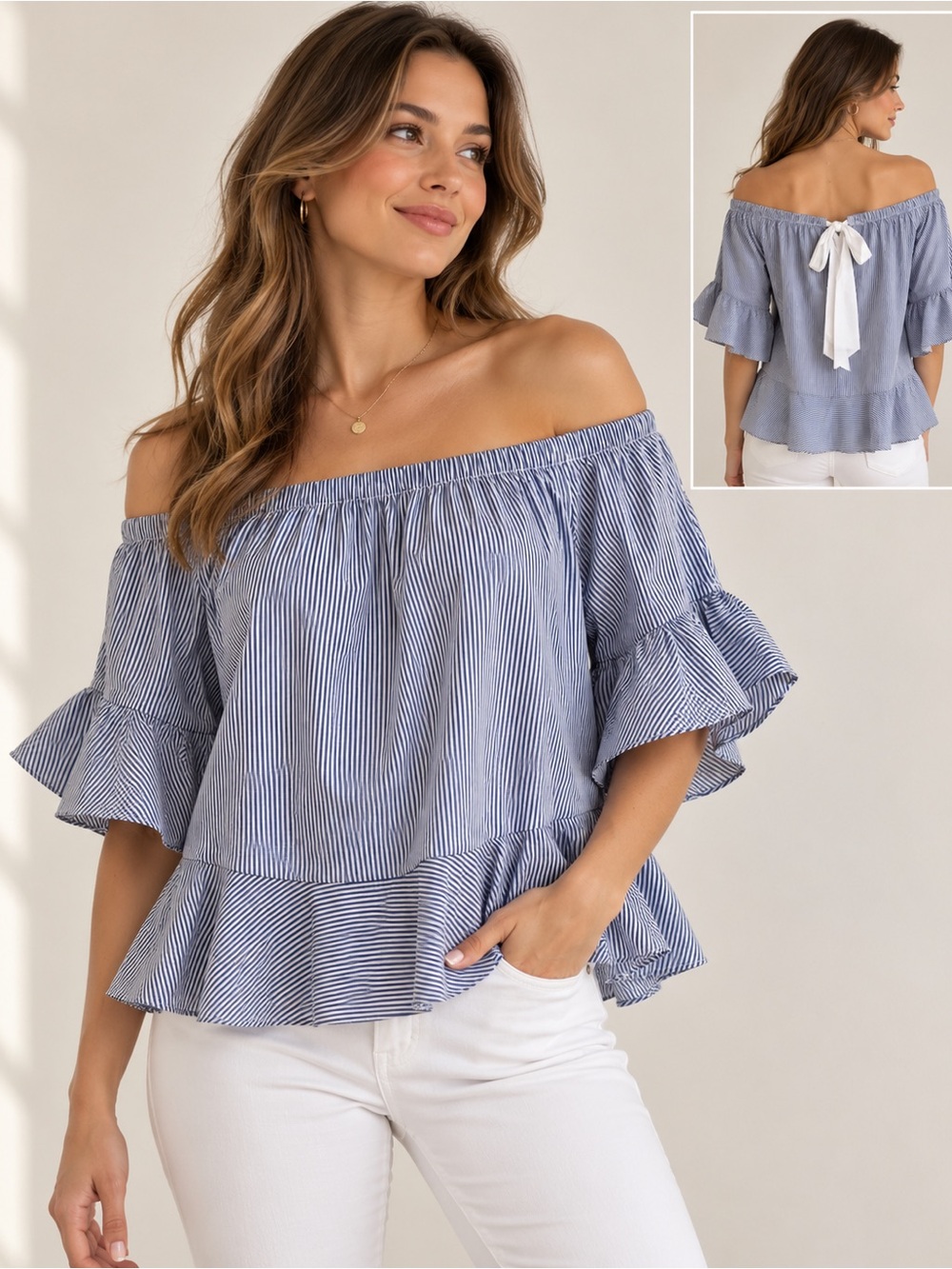 NWT | Sunday in Brooklyn x Anthropologie | Striped Off Shoulder Blouse - Size XL